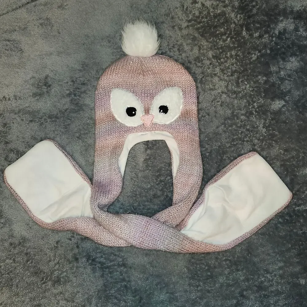 Children’s Place Pink Owl Hat + Scarf Set • L/XL Girls • GUC